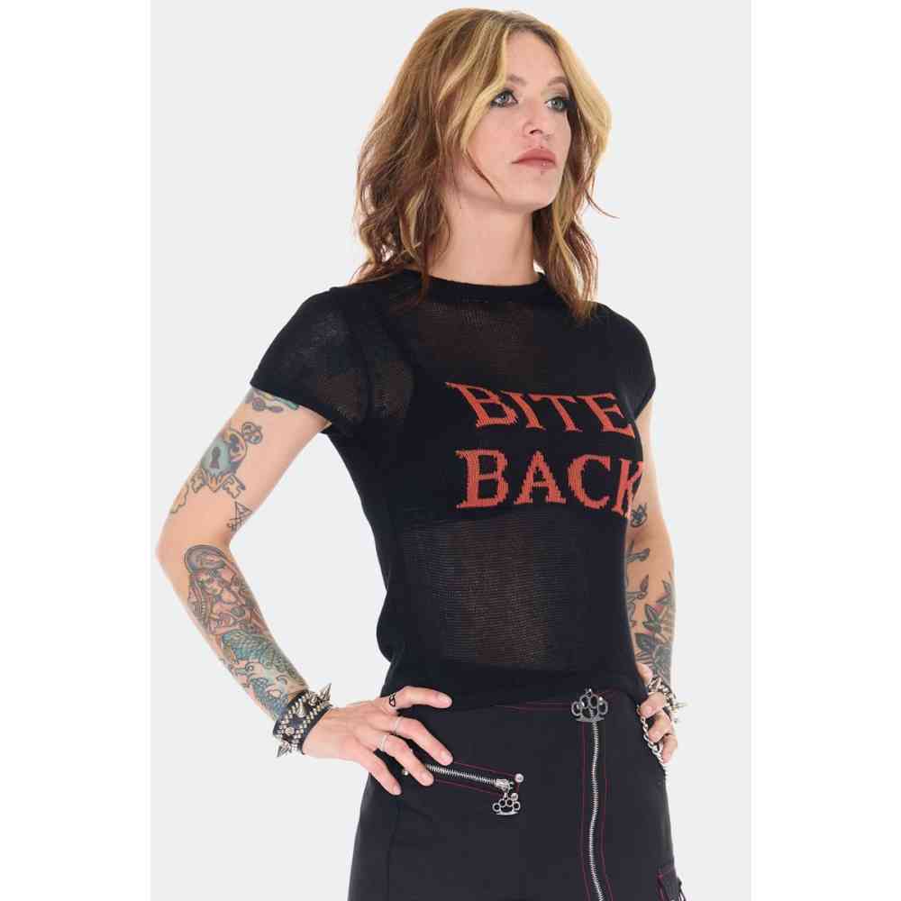 Jawbreaker - Bite Back Slogan Knitted Top - Noir